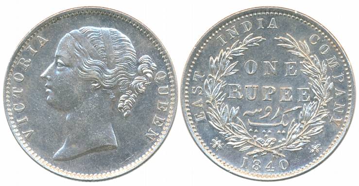 Victoria Queen, Silver Rupee, Divided legend, 1840, Madras Mint, W.W.R. raised, additional