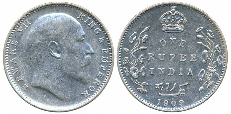 Edward VII, Silver Rupee, 1909, Bombay Mint, B incused with dot, 9 over 8 (Unlisted in Pri