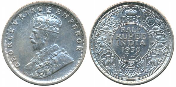 George V, Silver 1/2 Rupee, 1930, Calcutta Mint (Prid# 332). Extremely fine+.