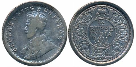 George V, Silver 1/4 Rupee, 1911, Calcutta Mint (Prid# 440). About very fine, rare.
