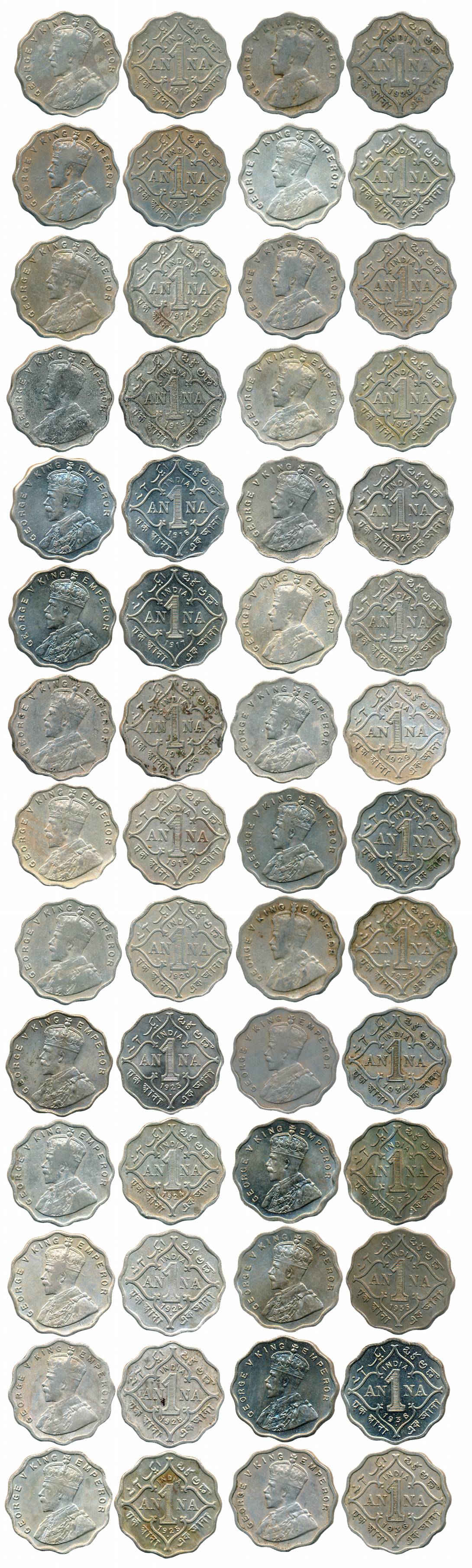 George V, Copper Nickel, 1 Anna (28), Bombay Mint (18), 1912 (Prid# 942), 1913 (Prid# 943)