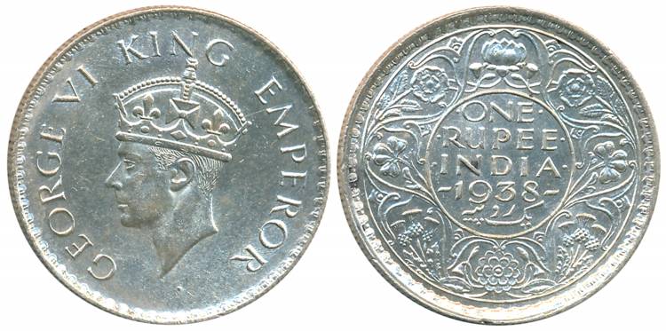 George VI, Silver Rupee, 1938, Bombay Mint, without Mint mark (Prid# 233). Extremely fine,