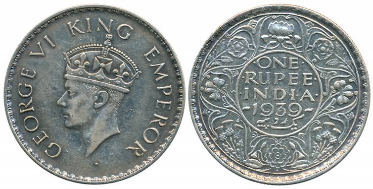 George VI, Silver Rupee, 1939, Bombay Mint (Prid# 235). About extremely fine, extremely ra