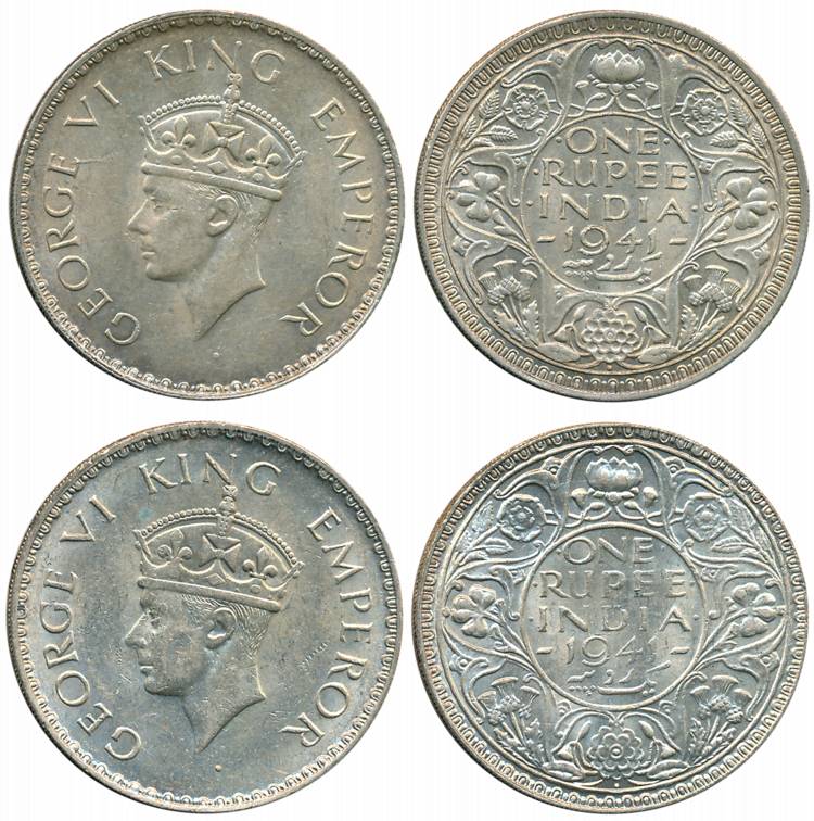 George VI, Silver Rupees (2 different variety), 1941, Bombay Mint, A/I, Longer rim or bord