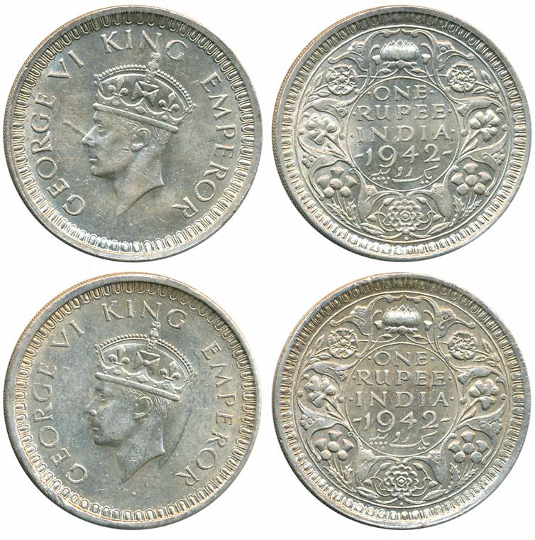 George VI, Silver Rupees (2 different variety), 1942, Bombay Mint, Smaller legend, B/Ia (P