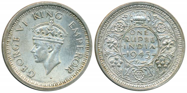 George VI, Silver Rupee, 1945, Bombay Mint, Large 5 (Unlisted in Pridmore). Extremely fine