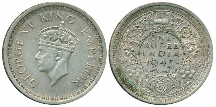 George VI, Silver Rupee, 1945, Lahore Mint, Large 5 (Unlisted in Pridmore). Extremely fine