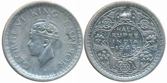 George VI, Silver 1/2 Rupee, 1945, Lahore Mint, Large 5 (Unlisted in Pridmore). Fine+, rar