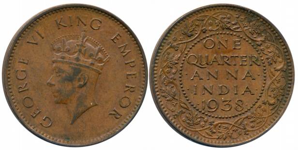 George VI, Bronze 1/4 Anna, 1938, Bombay Mint, No dot before & after 'One' (Unlisted in Pr