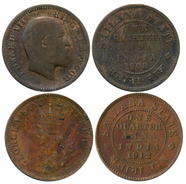 Jaswant Singh, Copper (2), 1/4 Anna, 1908, with the name of Edward VII, (Prid# 1037) & 191