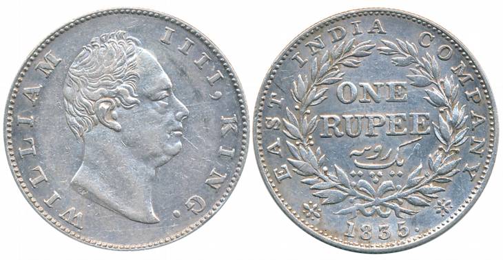William IIII, Silver Rupee, 1835, Calcutta Mint, F incused, A/II (b), reverse similar to O