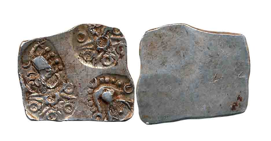 Punch Marked, Attributed to Vidarbha Janapada, Silver 1/2 Karshapana, 1.62g, four symbol s