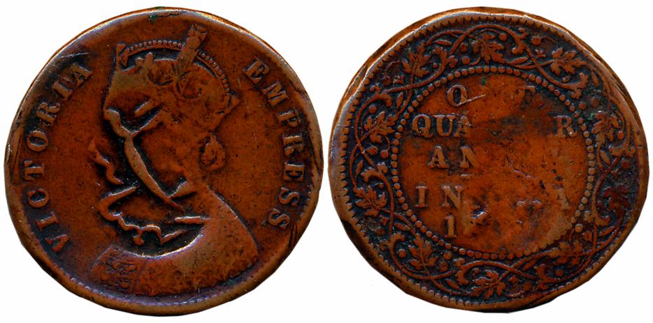 Jafar Ali Khan, Copper Anna, 5.98g, Khambayat Mint, Persian legend “Khambayat Yek Anna” ov