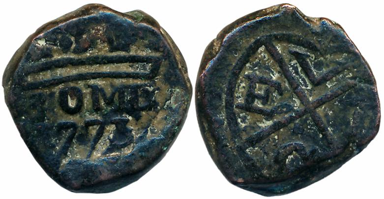 Copper 2 Pice, 10.19g, 1773, Obv: Large Crown, legend BOMB & date 1773 below, Rev: U.E.I. 