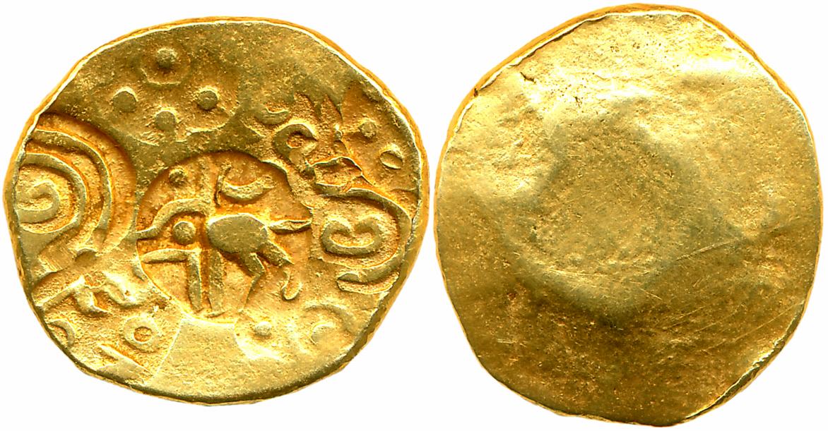 Kakatiyas of Warangal, Punch Marked, Gold Gadyan, 3.57g, Uniface, "Raya Gajakesari", Nine 