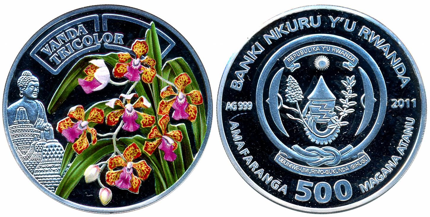Rwanda, Silver 500 Francs Rwandais, Proof, 20.19g, Buddha, 2011, Obv: Buddha and Flowers w
