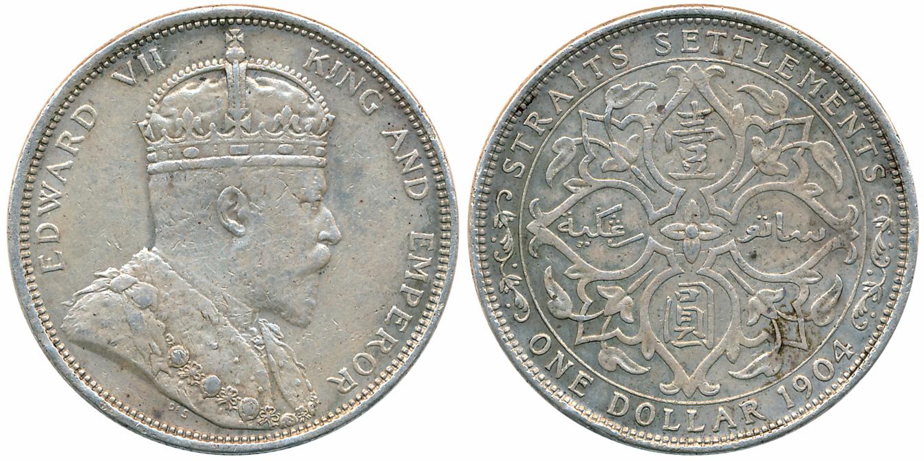 Straits Settlements, Edward VII, Silver One Dollar, 26.95g, 1904, Obv: Bust of king Edward