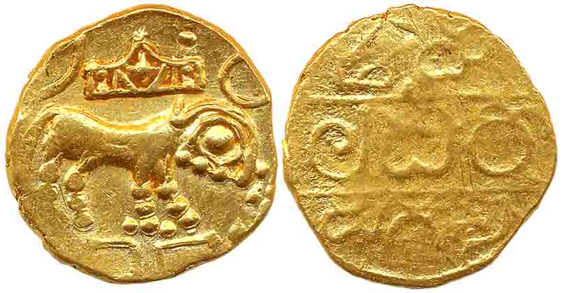 Hoyasalas of Dorasamudra, Vindhyaditya, Gold Varaha, 4.01g, “Umbrella/ Chhatra”, Obv: Mane