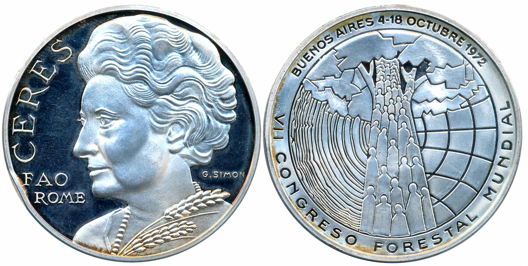 Indira Gandhi, Silver, Large Medal, 2 ounces, 62.43g, 1972, Issued by the United Nations, 