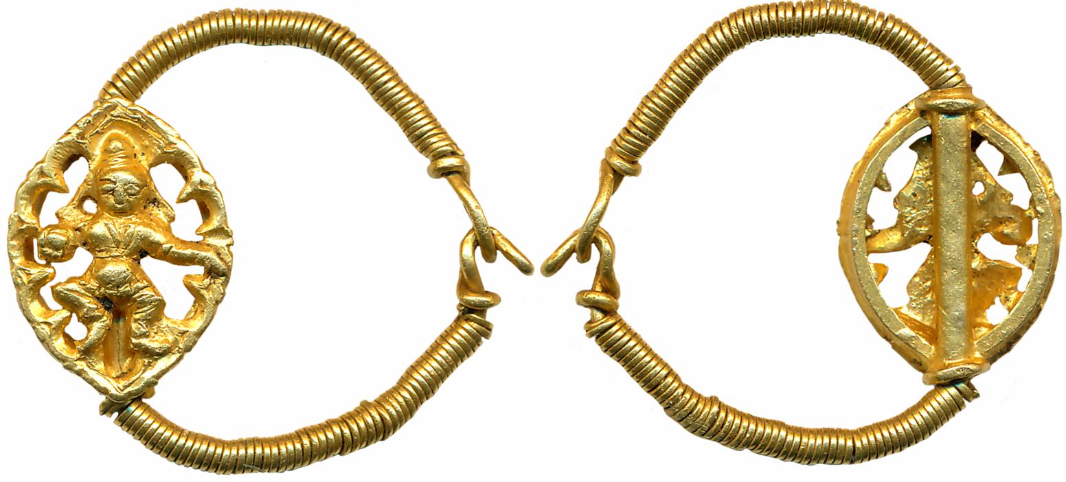 Late 19th Century Jewellery, Gold Ear Ring, 1.79g, A beautiful depiction of dancing Laddu 