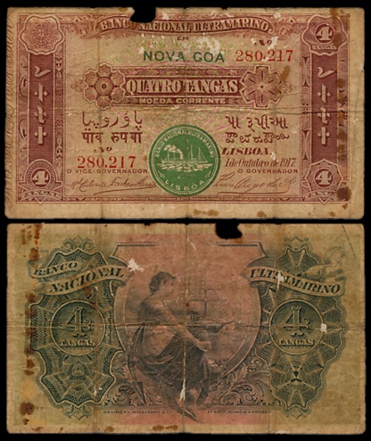 Indo Portuguese, Goa, 1/4 Rupia, Nova Goa, 2nd issue, Type 9, Green Seal, issue dated 1st 