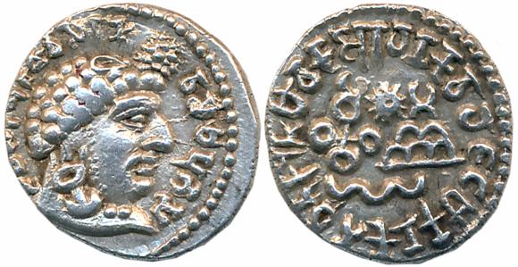 Satavahanas, Vasithiputra Siva Siri Pulumavis, Silver Portrait Drachma, 2.17g, Obv: Bust w
