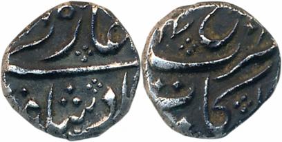 Shah Alam II, Silver 1/8 Rupee, 1.61g, Arcot Mint, complete mint name visible on bottom of
