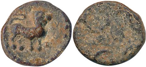 Andhra Region, anonymous issue, Uninscribed, Lead, 0.75g, Obv: Lion facing right with curv
