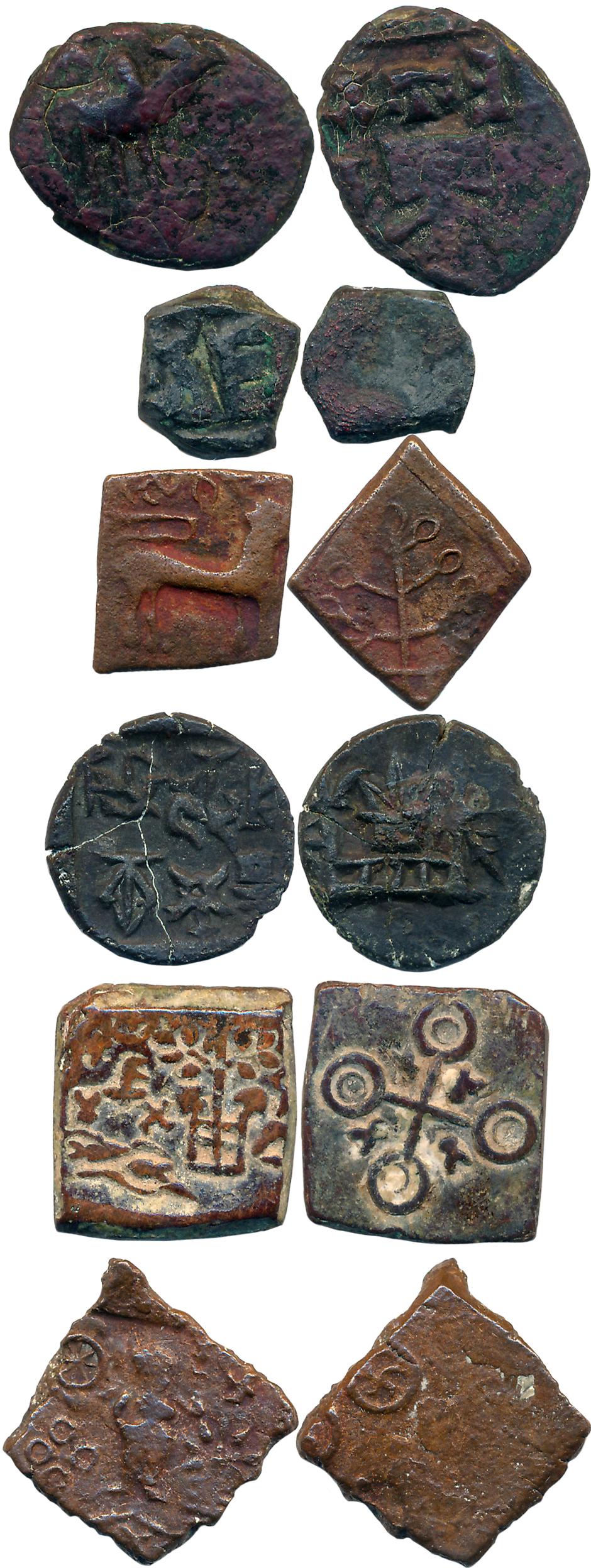 Copper (6), Kaushambi, 4.43g, Magh, 1.72g, Satavahana, 1.69g, Panchala, 2.49g, Ujjain (2),