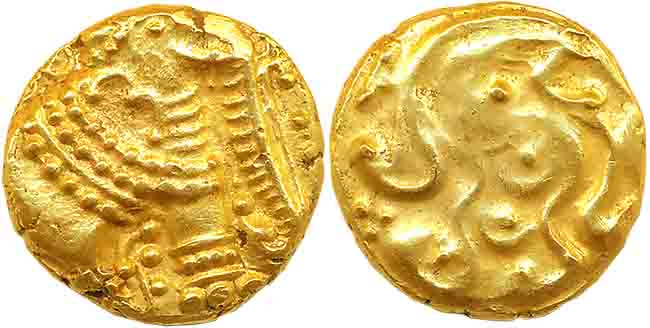 Western Gangas, Gold, Gajapati Varaha, 3.86g, Obv: A caparisoned Elephant to right, Rev: F