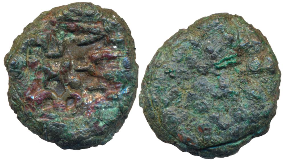 City State Tripuri, Copper, 8.13g, Uniface, Three arched hill with crescent & hollow cross
