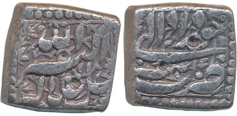 Akbar, Silver Square Rupee, 11.26g, “Jalalahu” type, Tatta Mint, Ilahi Month Khurdad, Year