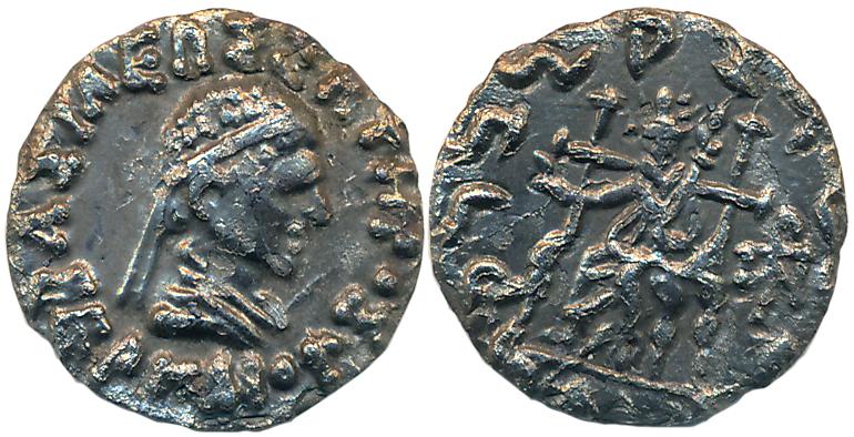 Indo Greeks, Hermaios, Silver Drachma, 1.78g, Obv: Profile bust of the king to right, Gree