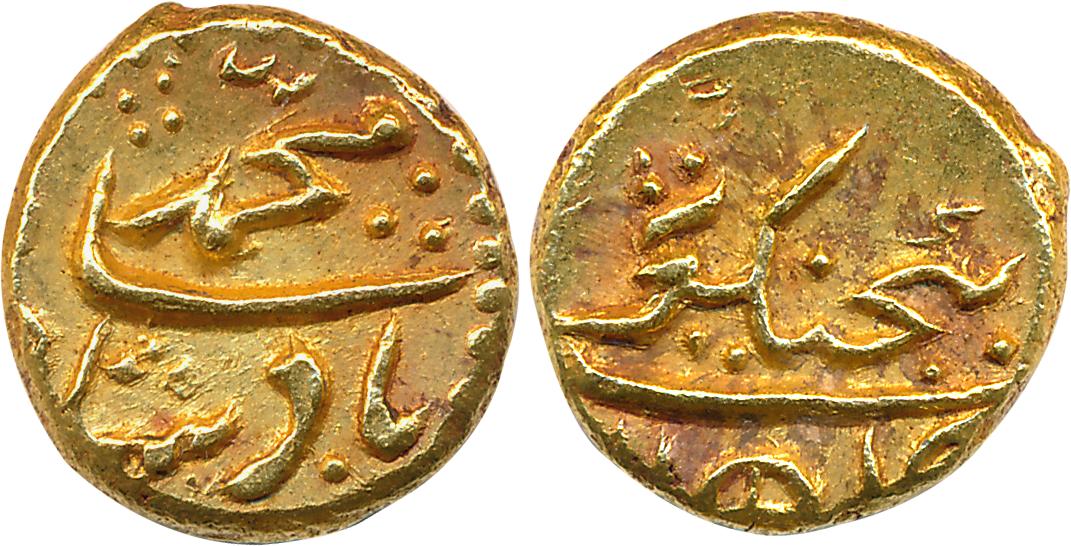 Muhammad Shah, Gold Pagoda, 2.80g, Ganjikot Mint (KM# E440.3). Complete mint name on rever