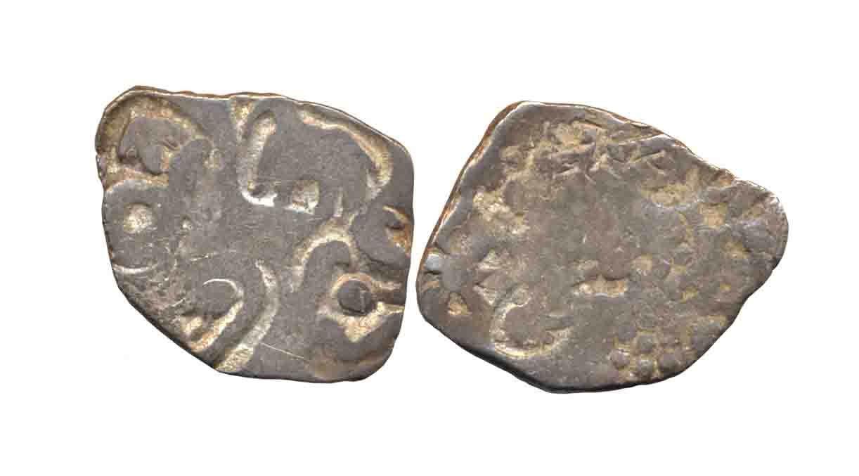 Punch Marked, Attributed to Kosala Janapad, Silver Karshapana, 2.50g, “Three Symbol” type,