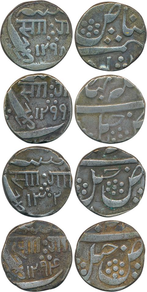 Sayaji Rao III, Silver Rupees (4), AH 1294, 1298 & 1299 & 1302, in the name of Shah Alam I