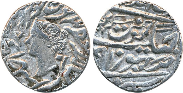 Jaswant Singh, Silver Rupee, 11.08g, Bharatpur Mint, Obv: Portrait of Queen Victoria to le