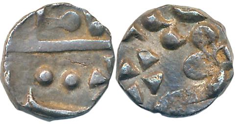 Silver 1/8 Rupee, 1.39g. Very fine, very rare.