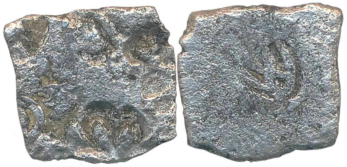 Punch Marked, Attributed to Pandya Janapad, Silver 1/2 Karshapan, 1.18g, “Five symbols” ty