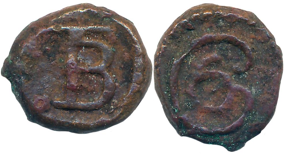 Chriatian VI, Copper Cash, 1.07g, Obv: C6 monogram, Rev: T B ligate (KM# 134). Very fine, 