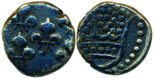 Silver Fanon, 1.52g, Obv: Fleur de lis, Rev: Pearled crown (KM# 44). Very Fine, Scarce.