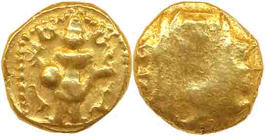 Gold Pagoda, 3.40g, Pulicat Mint, Obv: Lord Venkateshwara, standing with a flower garlands