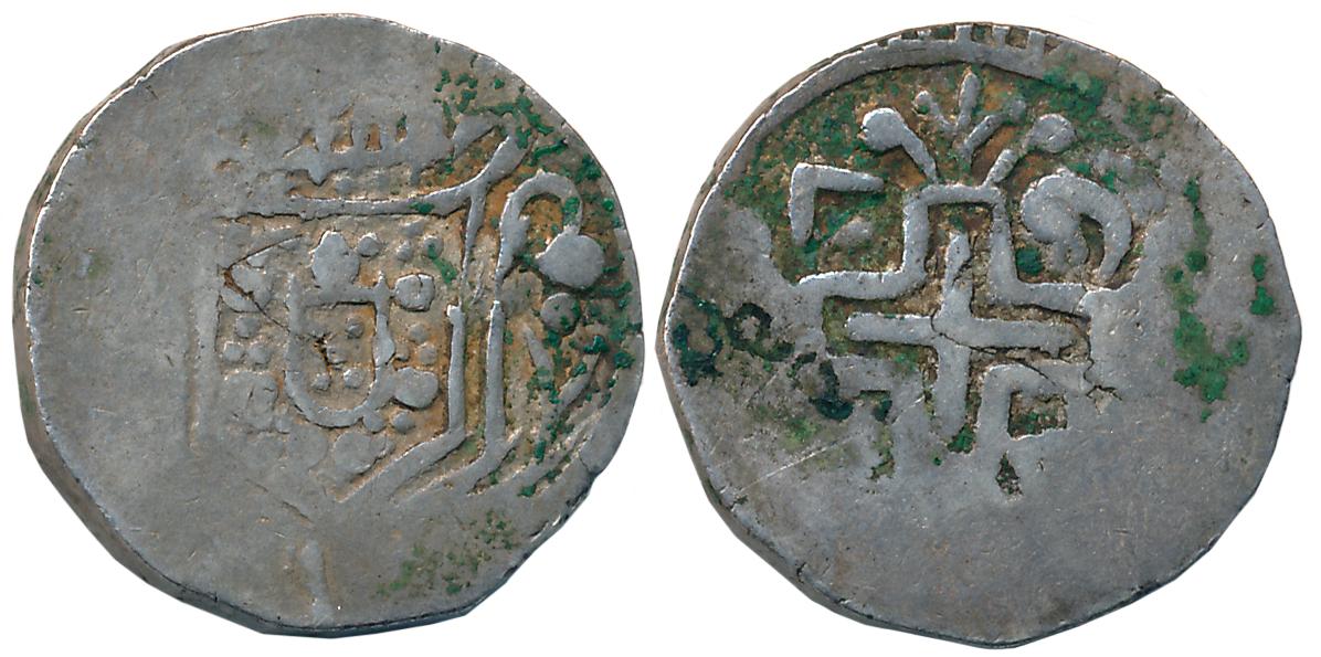 Damao-Daman, D. Joao V, Silver, 600 Reis-Rupia, 11.90g, Obv: Crowned Arms, Rev: Numerals o