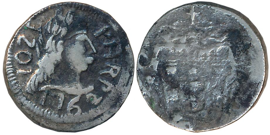Goa, D. Jose I, Silver Pardao, 5.80g, 1762, Obv: Bust to right, date below, Rev: Crowned a