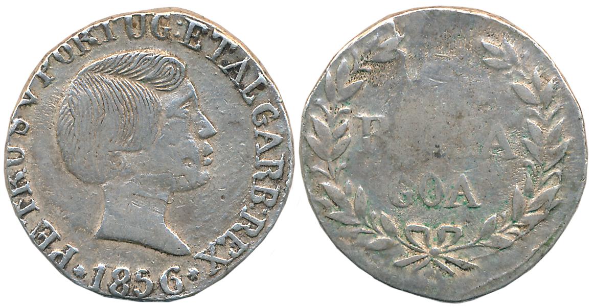 Goa, Pedro V, Silver Rupia, 10.99g, 1856, Obv: Portrait of the ruler to right, Rev: Value 