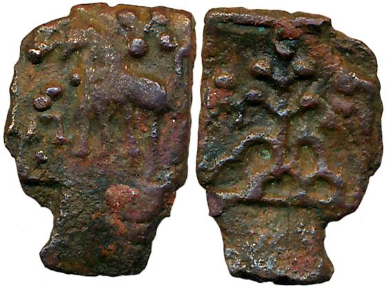 Post Mauryan/ Sunga Period, Uninscribed Cast Copper, 1.30g, Obv: Elephant to left, Swastik