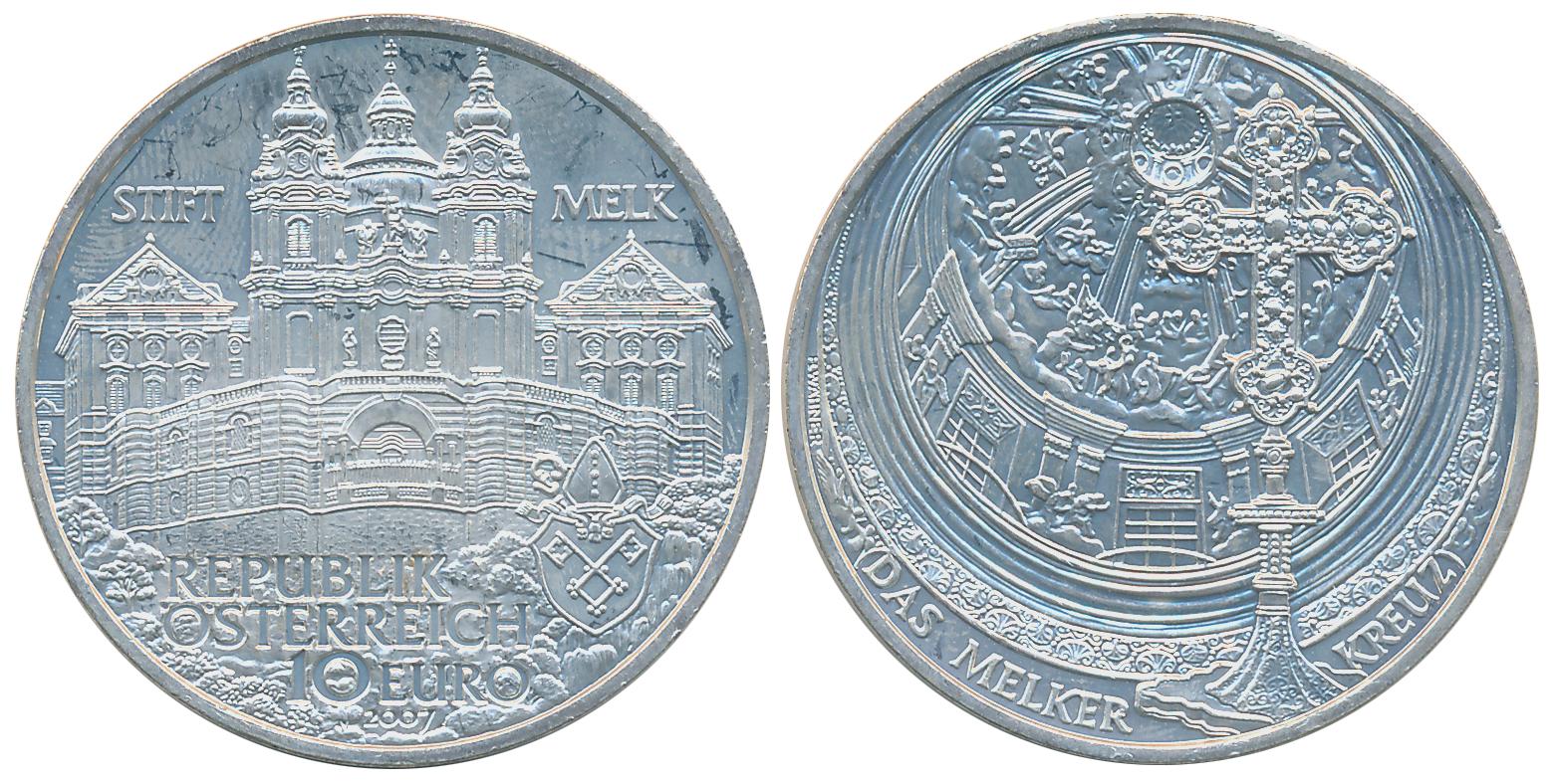 Austria, Silver 10 Euro, 17.3g Commemorative Issue, 2007, Stift Melk Abbey. Part of the se