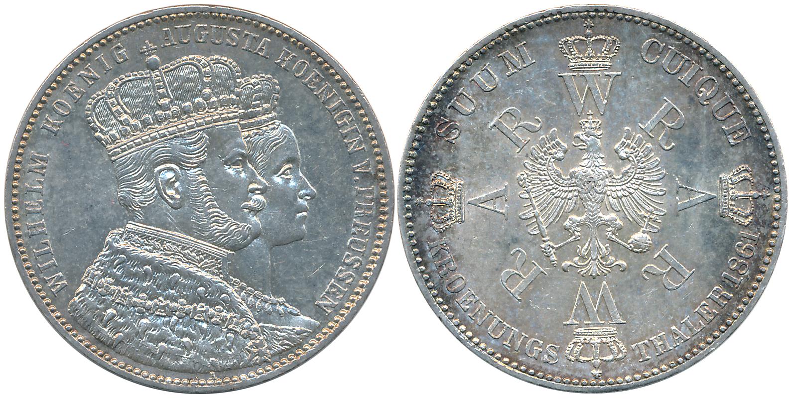 Germany (Prussia), 1861, Silver Thaler, 18.52g, Commemorative issue of the wedding of Wilh