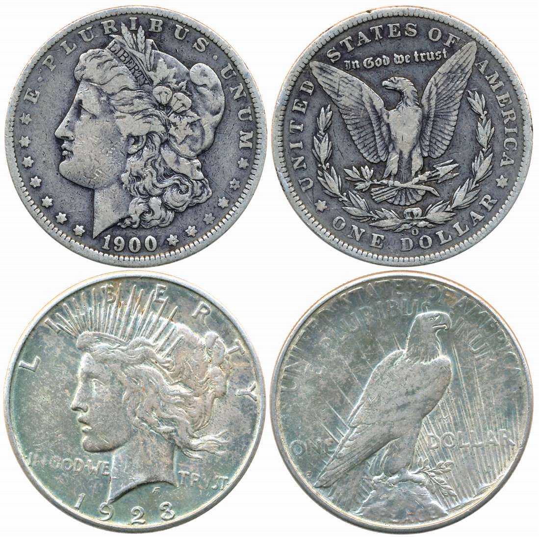 United State of America, Silver Dollar (2), 26.79g, 26.36g, 1900, 1923, Obv: Liberty Head 