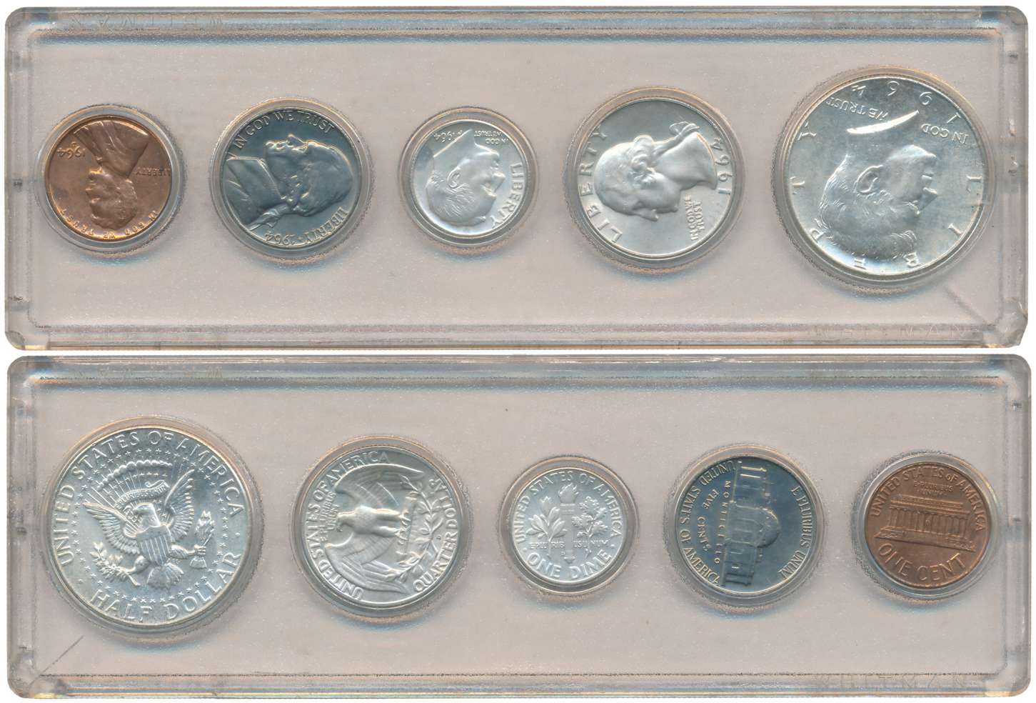 United State of America, Silver Set of 5, 1/2 Dollar, 1/4 Dollar, One Dime, 5 Cents, One C